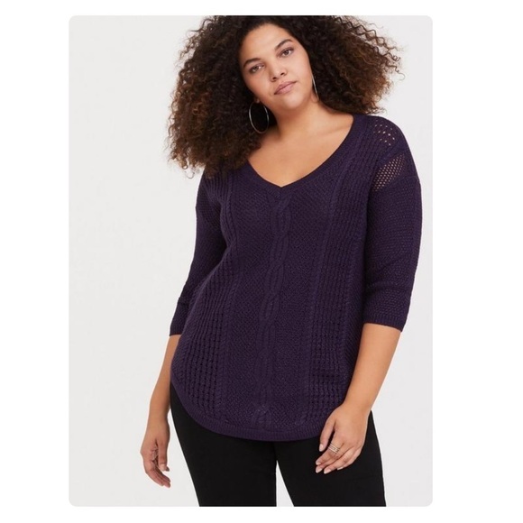 Torrid Metallic Purple Lurex Pointelle wool blend Tunic Sweater - Picture 1 of 7